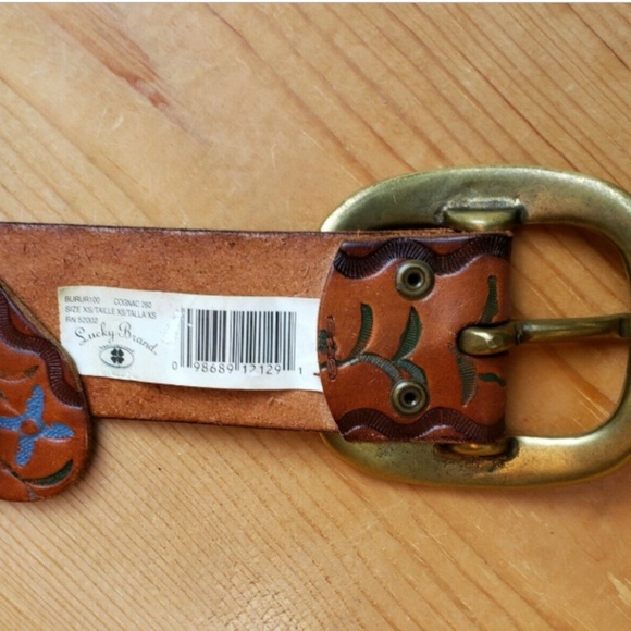 XS Lucky Brand Belt Leather Floral Hand Painted - Picture 3 of 8